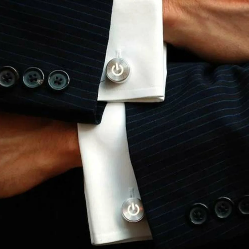 Stainless Steel Power Button Cufflink & Tie clip